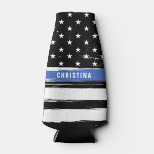 Dünne Blaue Linie Polizei-Flagge Grunge Personalis Flaschenkühler