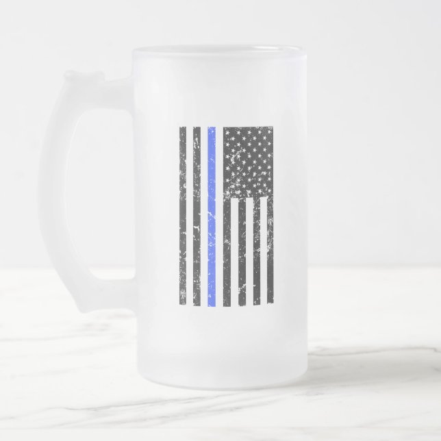 Dünne blaue Linie - Polizei-Offizier - Bier-Tasse Mattglas Bierglas (Links)