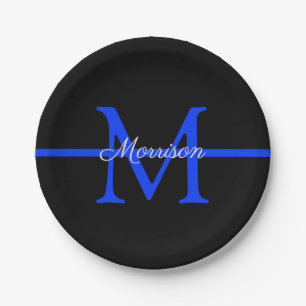 Dünne blaue Linie Polizei-Ruhestandsfeier Monogram Pappteller