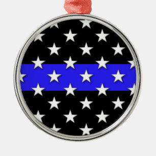 Dünne blaue Linie US Flagge Silbernes Ornament