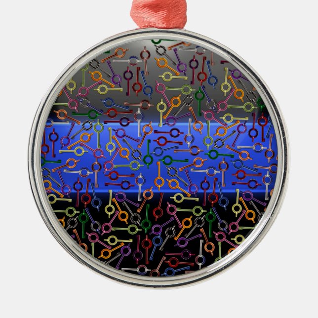 Dünne blaue Linien - farbige Handschubtasten Ornament Aus Metall (Vorne)