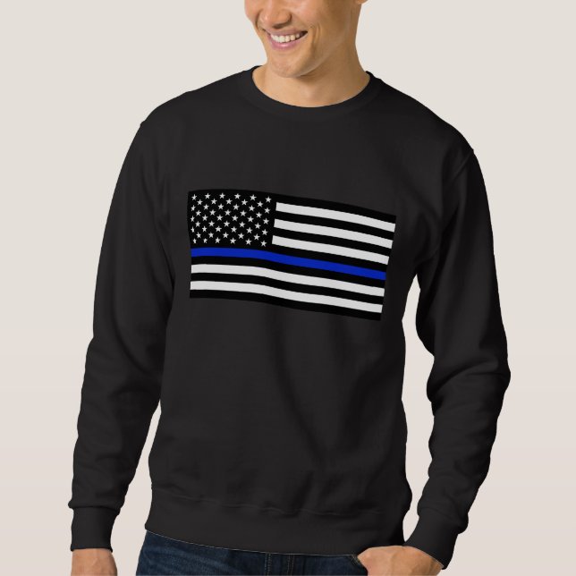 Dünne Blue Line-amerikanische Flagge Sweatshirt (Vorderseite)