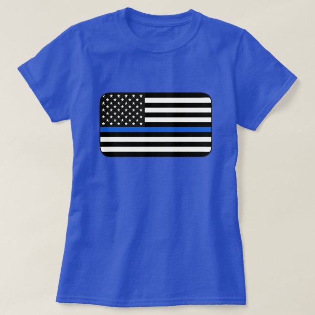 Dünne Blue Line-amerikanische Flagge T-Shirt (Design vorne)