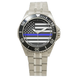 Dünne Blue Line-Grafik auf einer US-amerikanische Armbanduhr