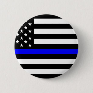Dünne Blue Line-Polizeibeamte-Denkmal-Flagge Button