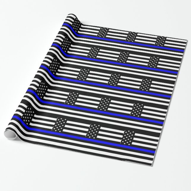 Dünne Blue Line-Polizeibeamte-Denkmal-Flagge Geschenkpapier (Ungerollt)