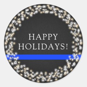 Dünne Blue Line-Weihnachtslicht-Kranz-Polizei Runder Aufkleber