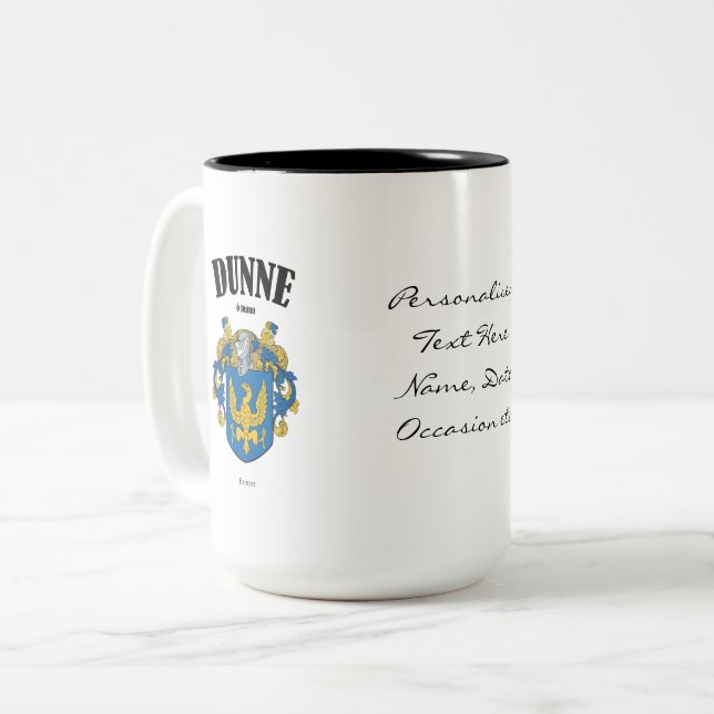 Dunne Familienwappen, Übersetzung und Bedeutung Zweifarbige Tasse (Vorderseite Links)