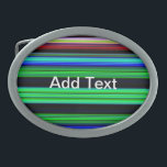 Dünne farbige Streifen - 1 Ovale Gürtelschnalle<br><div class="desc">Farbige Streifen mit schwarzem Hintergrund. Die Farben Rot, Gelb, Grün, Blau und Orange. Je nach Produkt können Sie den Text hinzufügen oder ändern. Ändern Sie das Bild, wenn Sie möchten. Personalisieren Sie diese mit Ihrem Namen oder Angebot. Fügen Sie ein Foto hinzu und haben Sie das Streifen-Design als Rahmen zu...</div>
