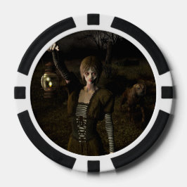Dünne Frau trägt Lampe Pokerchips