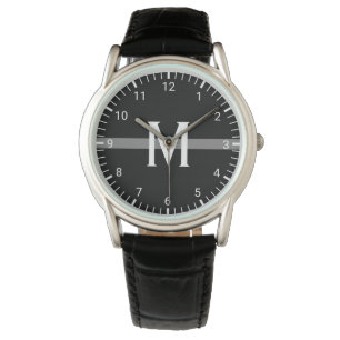Dünne graue Linie mit Monogramm Initiale Armbanduhr