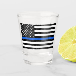 Dünne Grungy amerikanische Flagge Blue Lines Schnapsglas