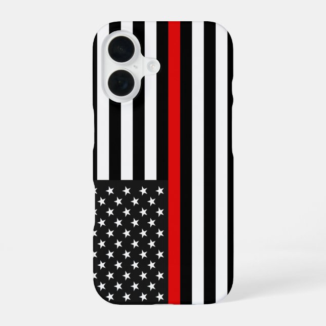 Dünne rote Linie amerikanische Flagge iPhone 16 Hülle (Rückseite)