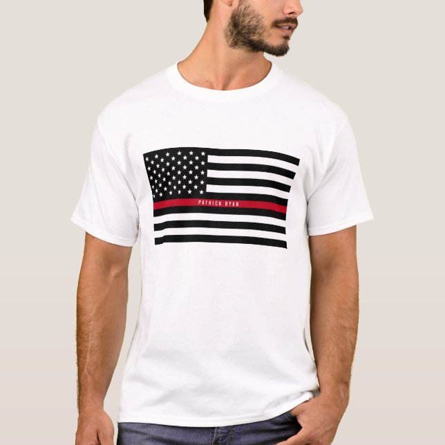 Dünne rote Linie Feuerwehrmann-Flagge addieren T-Shirt (Vorderseite)