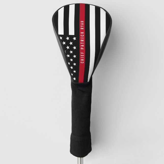 Dünne rote Linie Feuerwehrmann-Flagge-Monogramm Golf Headcover (Vorderseite)