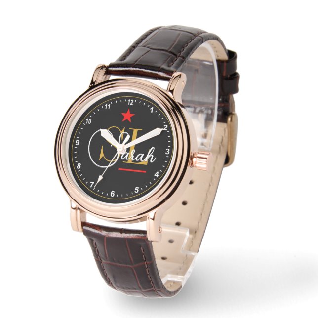 dünne rote Linie - Mit Monogramm Name und Untersch Armbanduhr (Winkel)