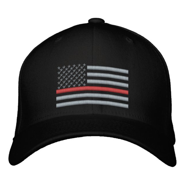 Dünne rote Linie US-Flagge im Silber Bestickte Kappe (Vorderseite)