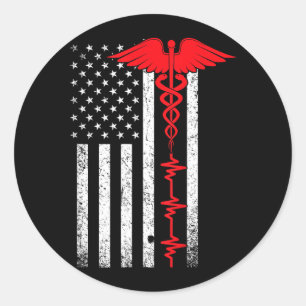 Dünne rote Linie USA-Flagge Krankenschwester Runder Aufkleber
