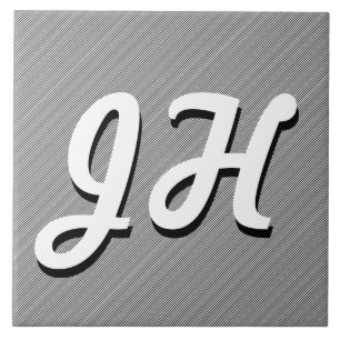 Dünne Schwarz-Weiß-Streifen Retro-Initialen Fliese
