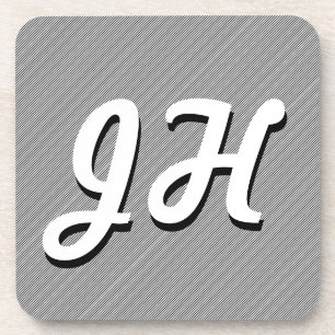 Dünne Schwarz-Weiß-Streifen Retro-Initialen Getränkeuntersetzer