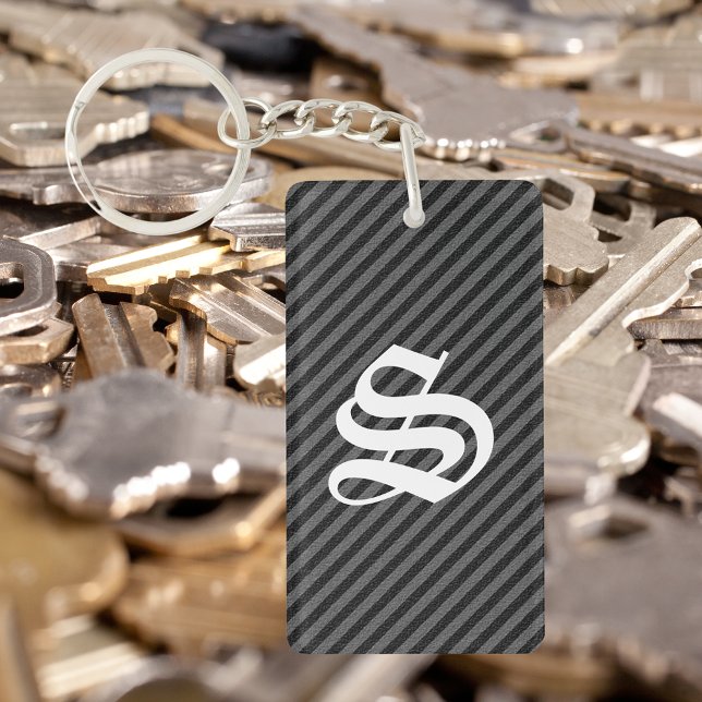 Dünne schwarze und graue Diagonalstreifen Schlüsselanhänger (Thin Black and Gray Diagonal Stripes Keychain)