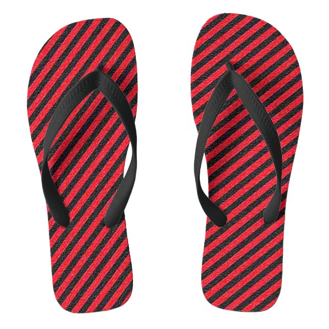 Dünne schwarze und rote Diagonal Streifen Erwachse Flip Flops (Fußbett)