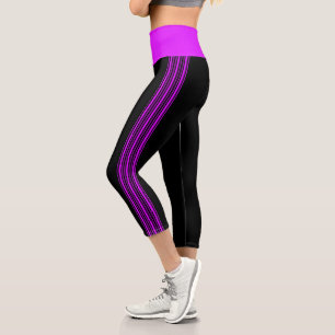 Dünne Streifen Schwarz und Lila Yoga-Ameisen Legie Capri Leggings