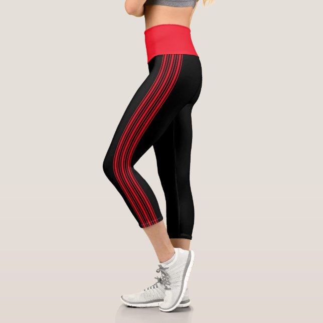 Dünne Streifen Schwarz und Rot Yoga Leggings (Links)