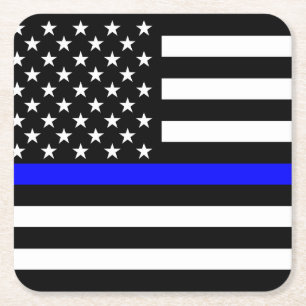 Dünner Blue Line-Flagge-Grafik-Dekor Rechteckiger Pappuntersetzer