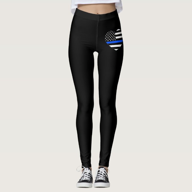 Dünner Leggings der blauen Linien-Herz-Frauen (Vorderseite)