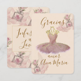 Dünner Mauve-Gold-Ballerina-Kleid-Blumenparfüm Dankeskarte