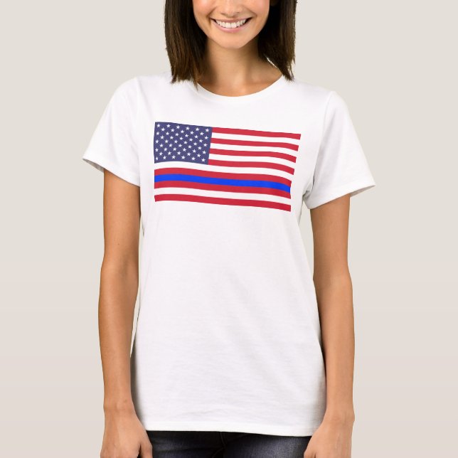 "DÜNNES BLUE LINE auf FLAGGE " T-Shirt (Vorderseite)