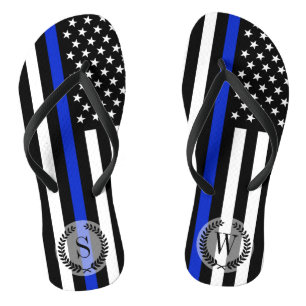 Dünnes Blue Line-Flagge-Monogramm Flip Flops