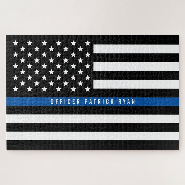 Dünnes Blue Line-Flagge-Polizei-Monogramm Puzzle (Horizontal)