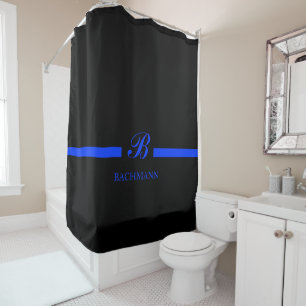 Dünnes Blue Line-Gewohnheits-Monogramm Duschvorhang