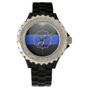 Dünnes Blue Line - Monogramm Armbanduhr