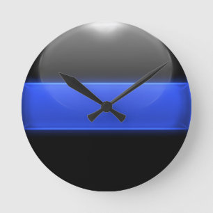 Dünnes Blue Line Runde Wanduhr