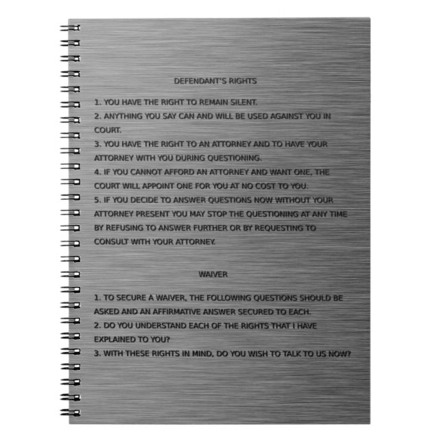 Dünnes Blue Line u. Miranda Recht-Warnen und Notizblock (Vorderseite)