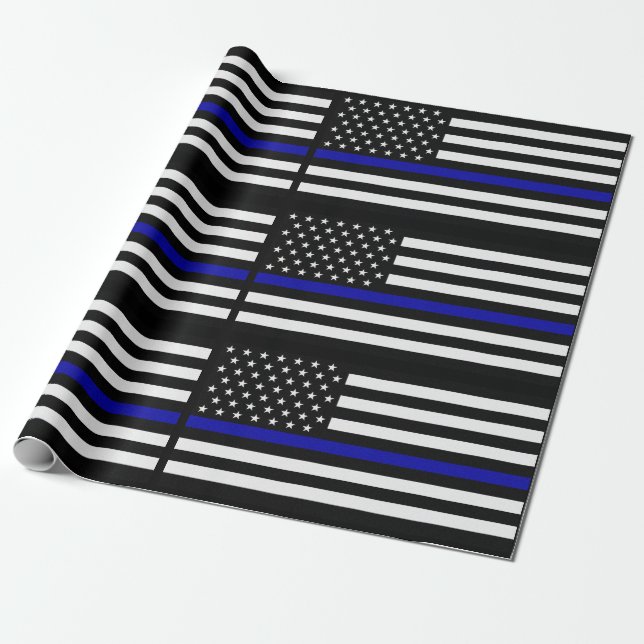Dünnes Blue Line überwachen Flagge polizeilich Geschenkpapier (Ungerollt)