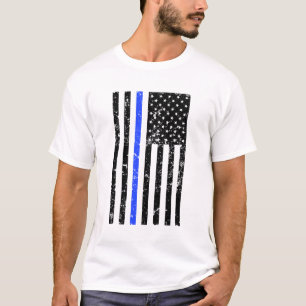 Dünnes Blue Line - USA-Flagge - beunruhigte T-Shirt