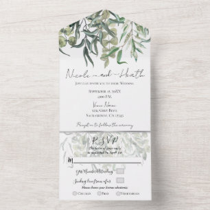 Dünnes Eukalyptusgrün Minimale Hochzeit All In One Einladung