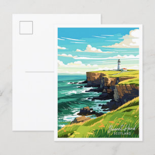 Dunnet Head Schottland Reise Vintage-Illustration Postkarte