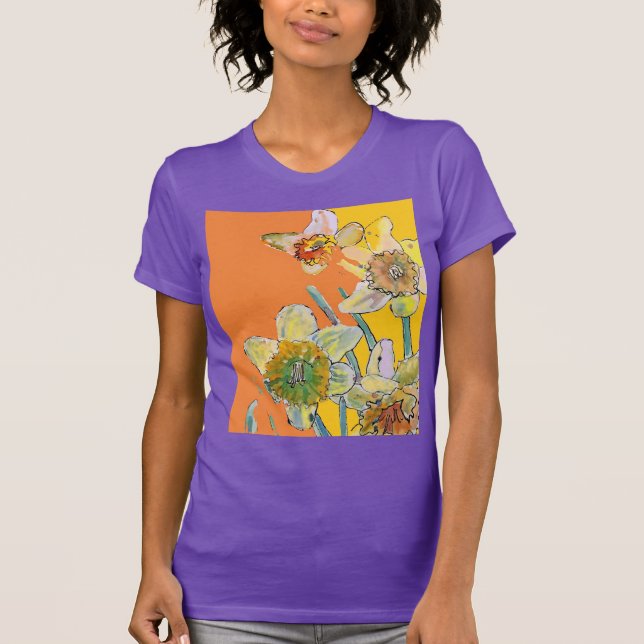 Dünngelbe Daffodien Blumenkohl Aquarell Blume T-Shirt (Vorderseite)