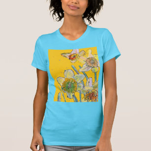 Dünngelbe Daffodien Blumenkohl Aquarell Blume T-Shirt
