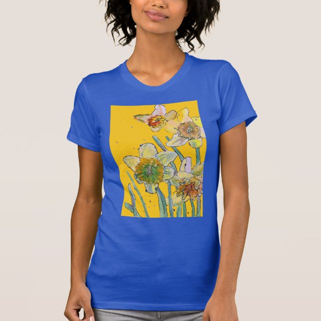 Dünngelbe Daffodien Blumenkohl Aquarell Blume T-Shirt (Vorderseite)