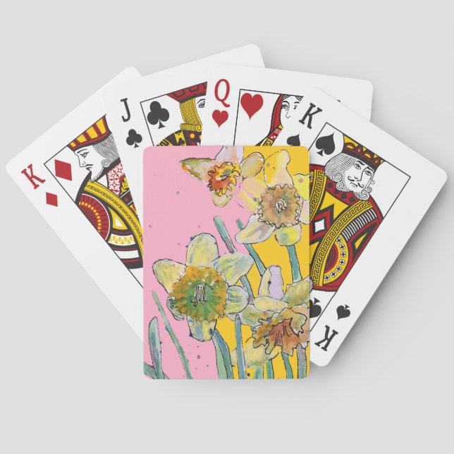 Dünngelbe Frühlingsblüte Wasserfarben Blume Spielkarten (Rückseite)