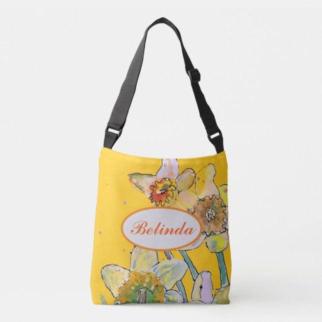Dünngelbe Frühlingsblüte Wasserfarben Handtasche (Vorderseite)