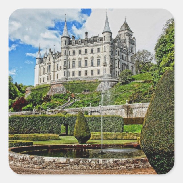 Dunrobin Burgarchitektur Foto Quadratischer Aufkleber (Vorderseite)