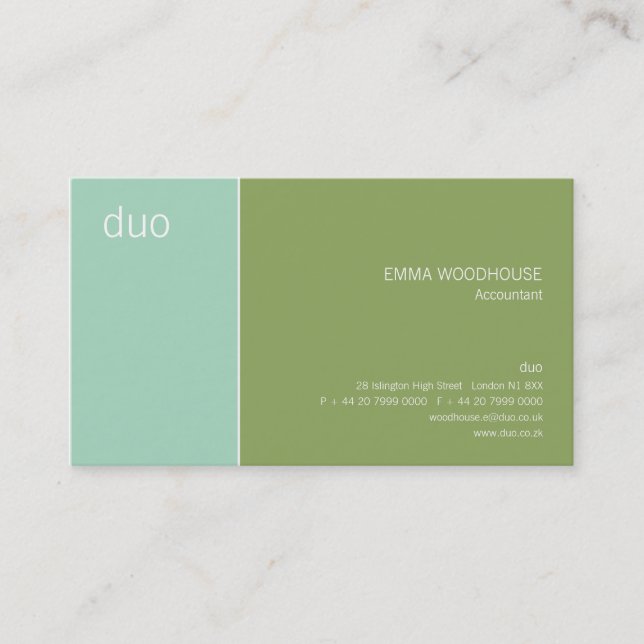 Duo-Aqua u. Grün Visitenkarte (Vorderseite)