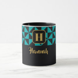 Duo Geo Black & Aquamarine Individuelle Name Tasse